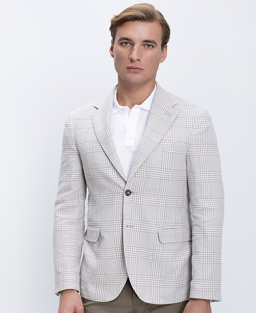 Vardas Ανδρικό Σακάκι Με Καρό Σχέδιο Και Πέτο Notch Modern Fit