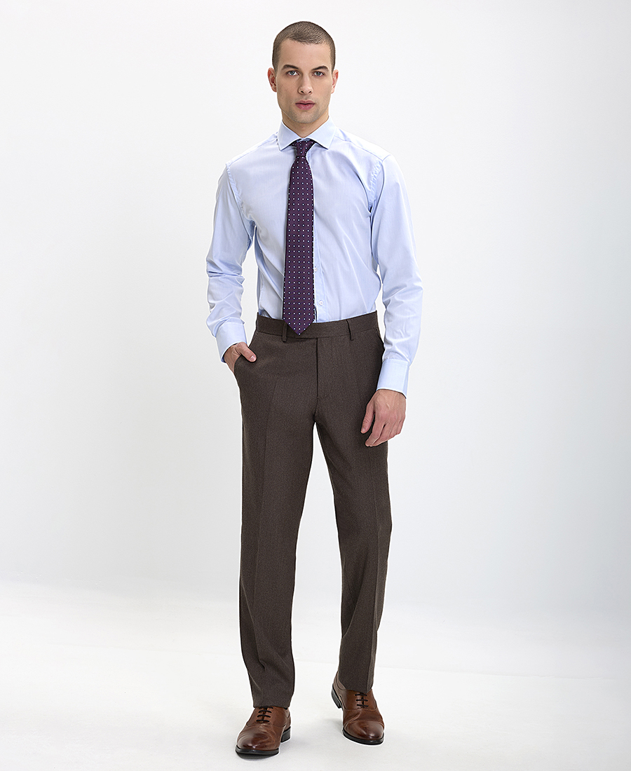 Kaiserhoff Παντελόνι Wool-cashmere Flannel Modern Fit σε Καφέ φωτογραφία