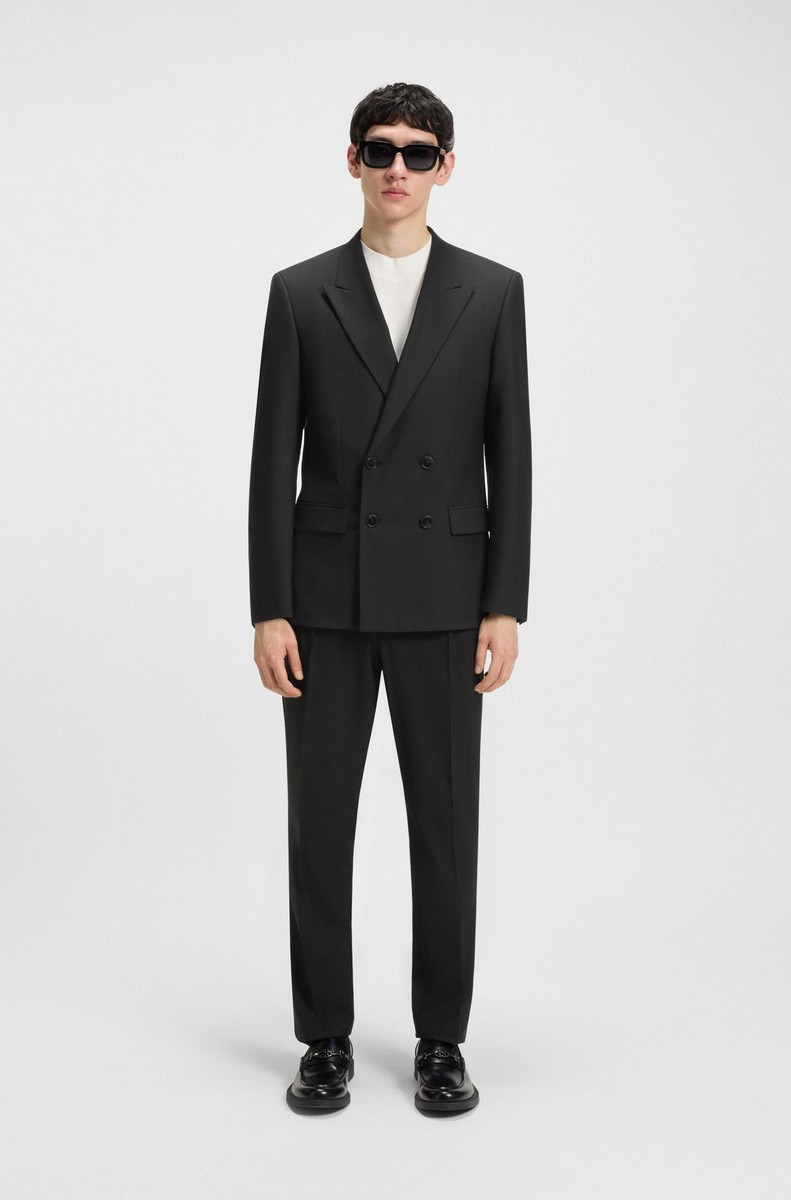 Hugo Ανδρικό Παντελόνι από Μάλλινο Μείγμα Slim Fit σε Μαύρο φωτογραφία