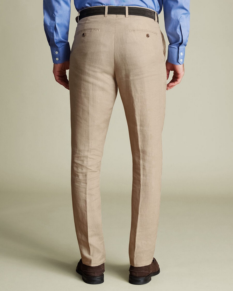 Charles Tyrwhitt Ανδρικό Παντελόνι Λινό με Πιέτα Modern Fit σε Μπεζ φωτογραφία