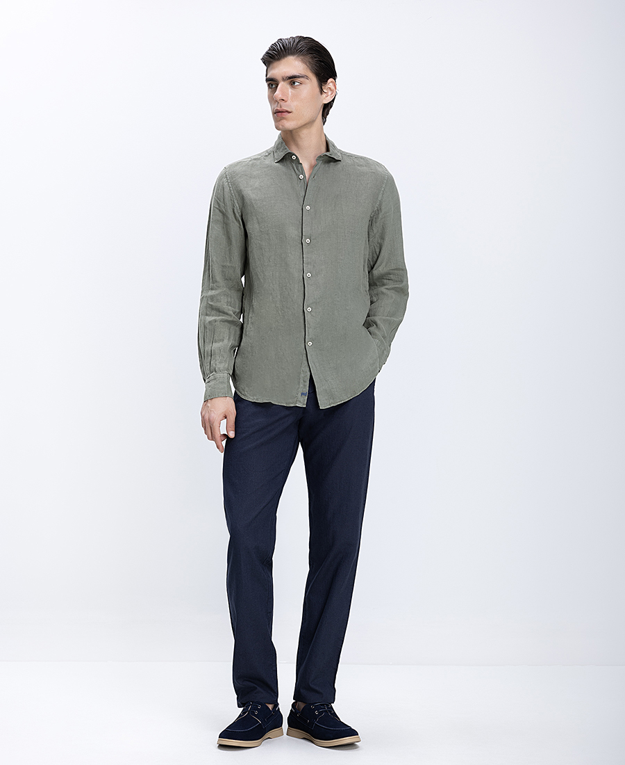 Commander Ανδρικό Παντελόνι Linen Blend Με Ρεβέρ Slim Fit