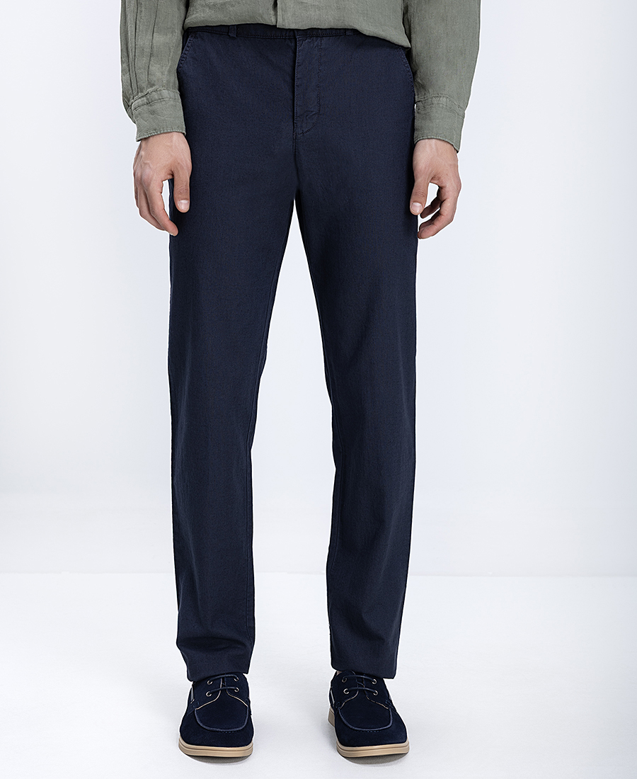 Ανδρικό Παντελόνι Linen Blend Με Ρεβέρ Slim Fit φωτογραφία