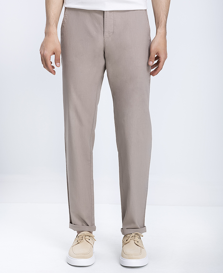 Ανδρικό Παντελόνι Linen Blend Με Ρεβέρ Slim Fit φωτογραφία