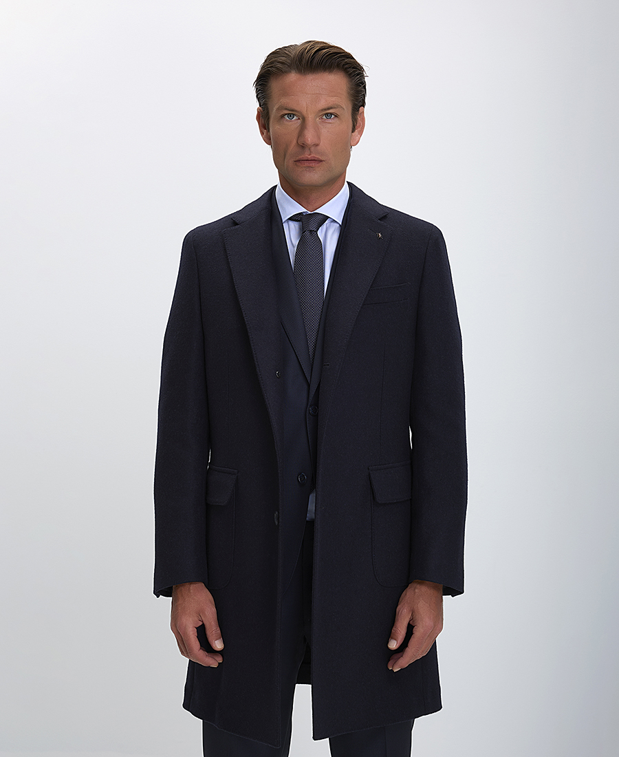 CC Collection Corneliani CC Collection Corneliani Ανδρικό Παλτό Classic Fit από Μαλλί και Κασμίρ σε Μπλε