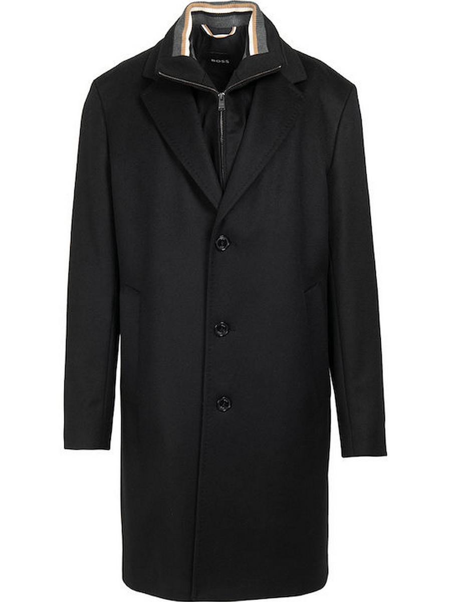 Boss Boss Ανδρικό Παλτό Regular Fit Μάλλινο Με Κασμίρι Σκούρο Μπλε