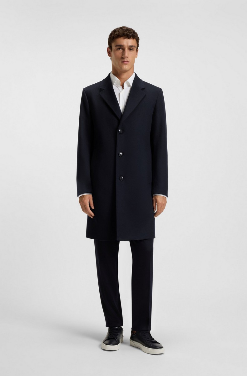 Boss Boss Ανδρικό Παλτό Regular Fit Μάλλινο Με Κασμίρι Σκούρο Μπλε