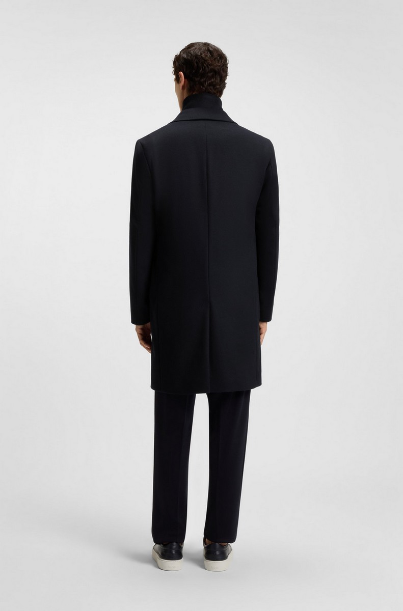 Boss Ανδρικό Παλτό Regular Fit Μάλλινο Με Κασμίρι Σκούρο Μπλε φωτογραφία