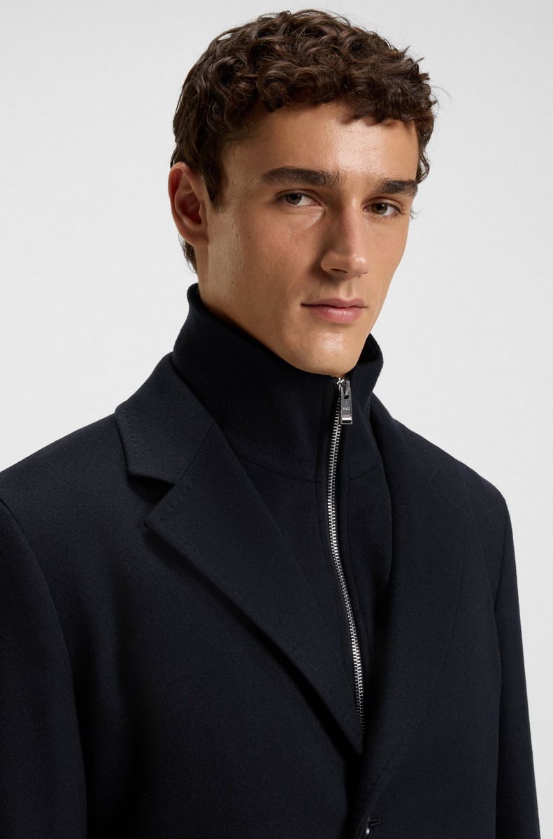 Boss Ανδρικό Παλτό Regular Fit Μάλλινο Με Κασμίρι Σκούρο Μπλε φωτογραφία