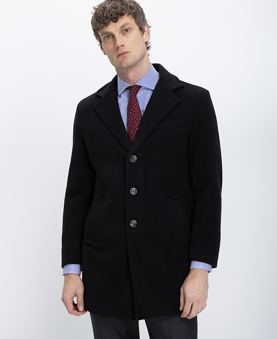 Ανδρικό Παλτό Με Γιακά Και Κουμπωτή Πατιλέτα Κανονική Γραμμή