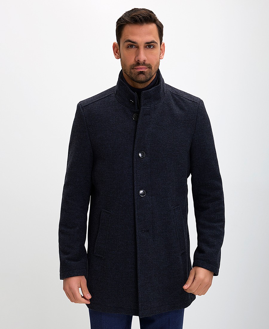 Commander Ανδρικό Ημίπαλτο Regular Fit με Κρυφή Πατιλέτα και Μοντέρνο Γιακά Μπλέ