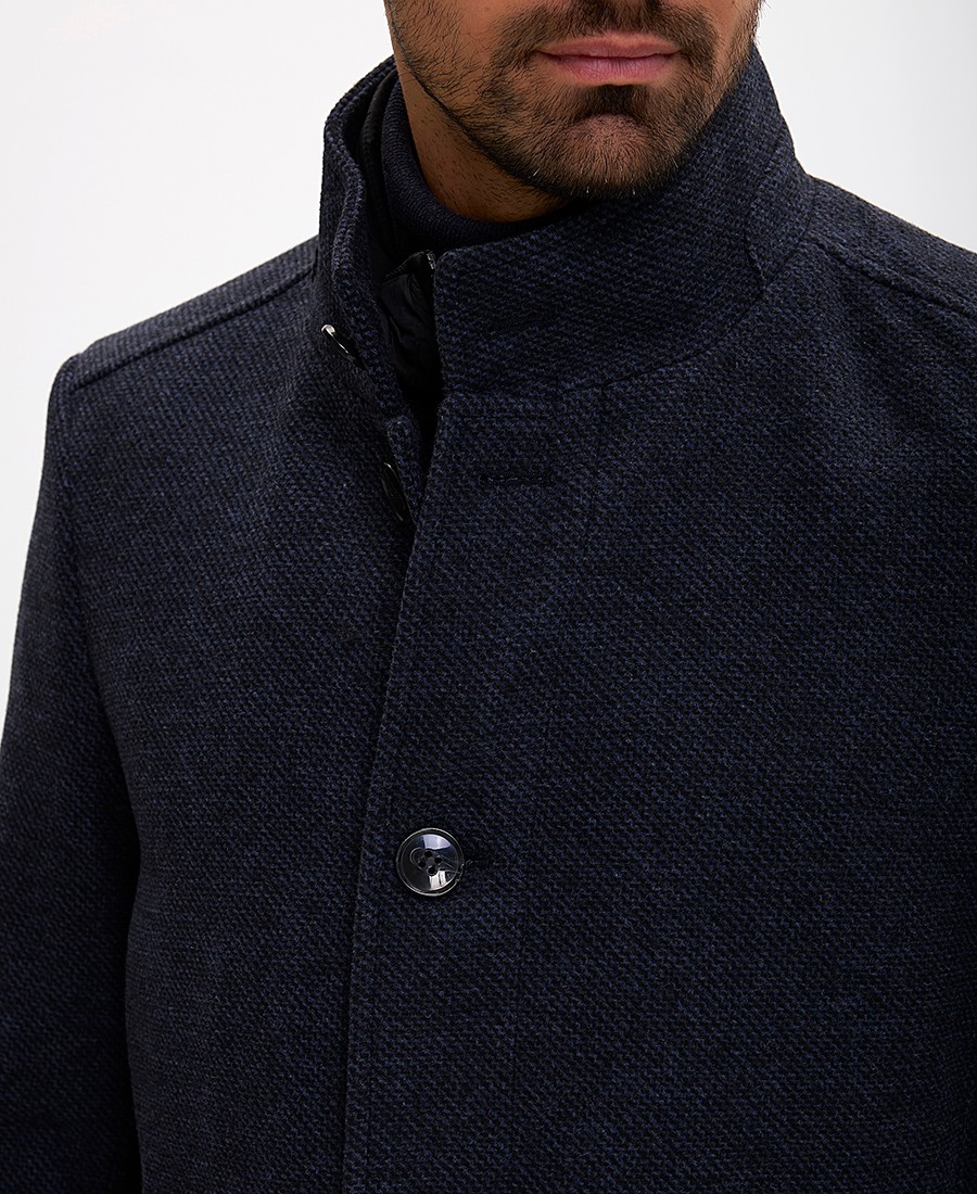 Ανδρικό Ημίπαλτο Regular Fit με Κρυφή Πατιλέτα και Μοντέρνο Γιακά Μπλέ φωτογραφία