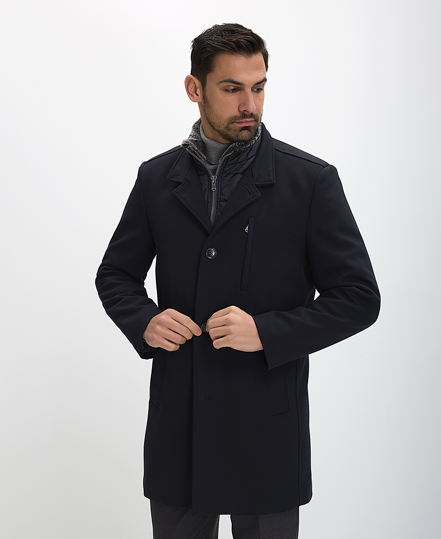 Commander Ανδρικό Ημίπαλτο Regular Fit με Κρυφό Κλείσιμο και Κλασικό Γιακά Μπλέ