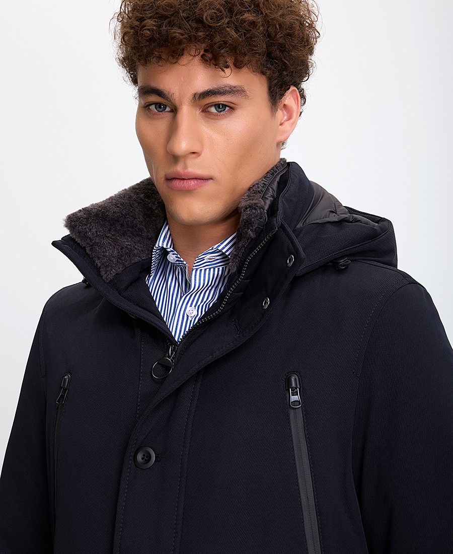 Kaiserhoff Ανδρικό Παρκά με Κουκούλα και Εσωτερική Γούνα στο Γιακά σε Μπλε φωτογραφία