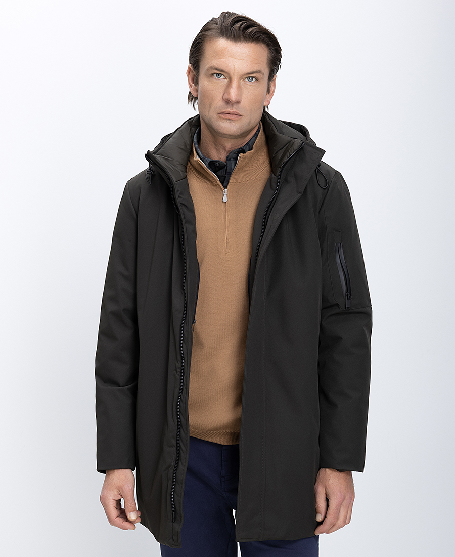 Ανδρικό Μπουφάν Με Κουκούλα Και Αδιάβροχη Υφή Regular Fit