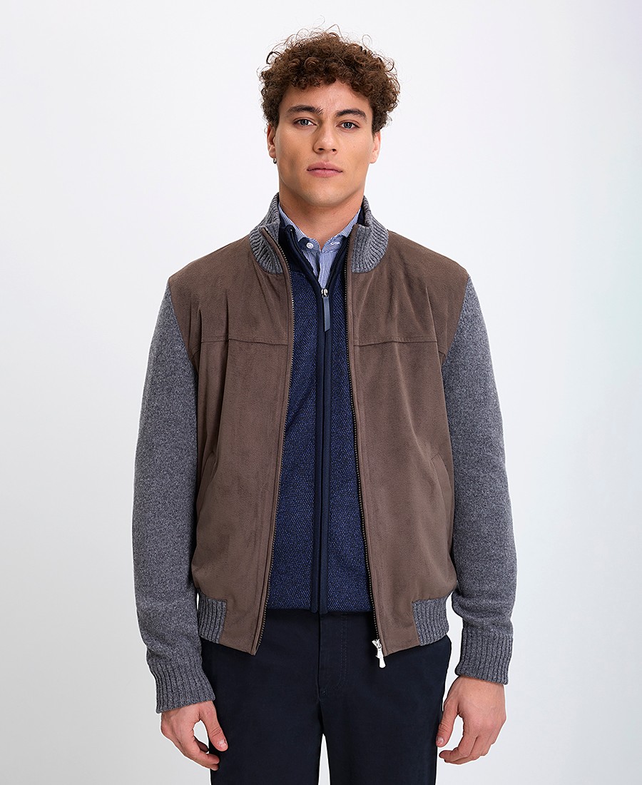 Vardas Vardas Ανδρικό Bomber Μπουφάν με Σουέτ και Μάλλινη Υφή σε Γήινους Τόνους