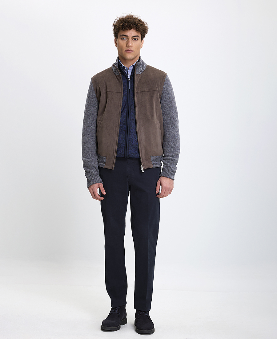 Vardas Ανδρικό Bomber Μπουφάν με Σουέτ και Μάλλινη Υφή σε Γήινους Τόνους φωτογραφία