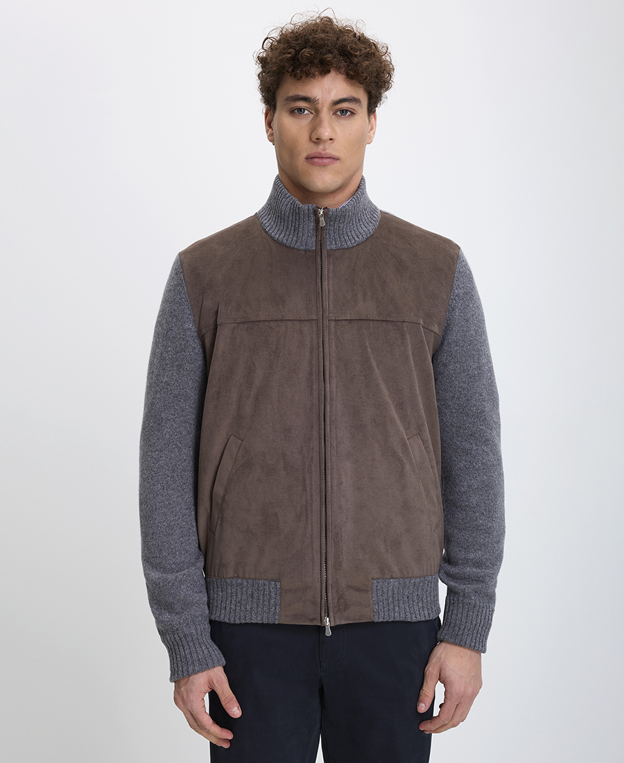 Vardas Ανδρικό Bomber Μπουφάν με Σουέτ και Μάλλινη Υφή σε Γήινους Τόνους φωτογραφία