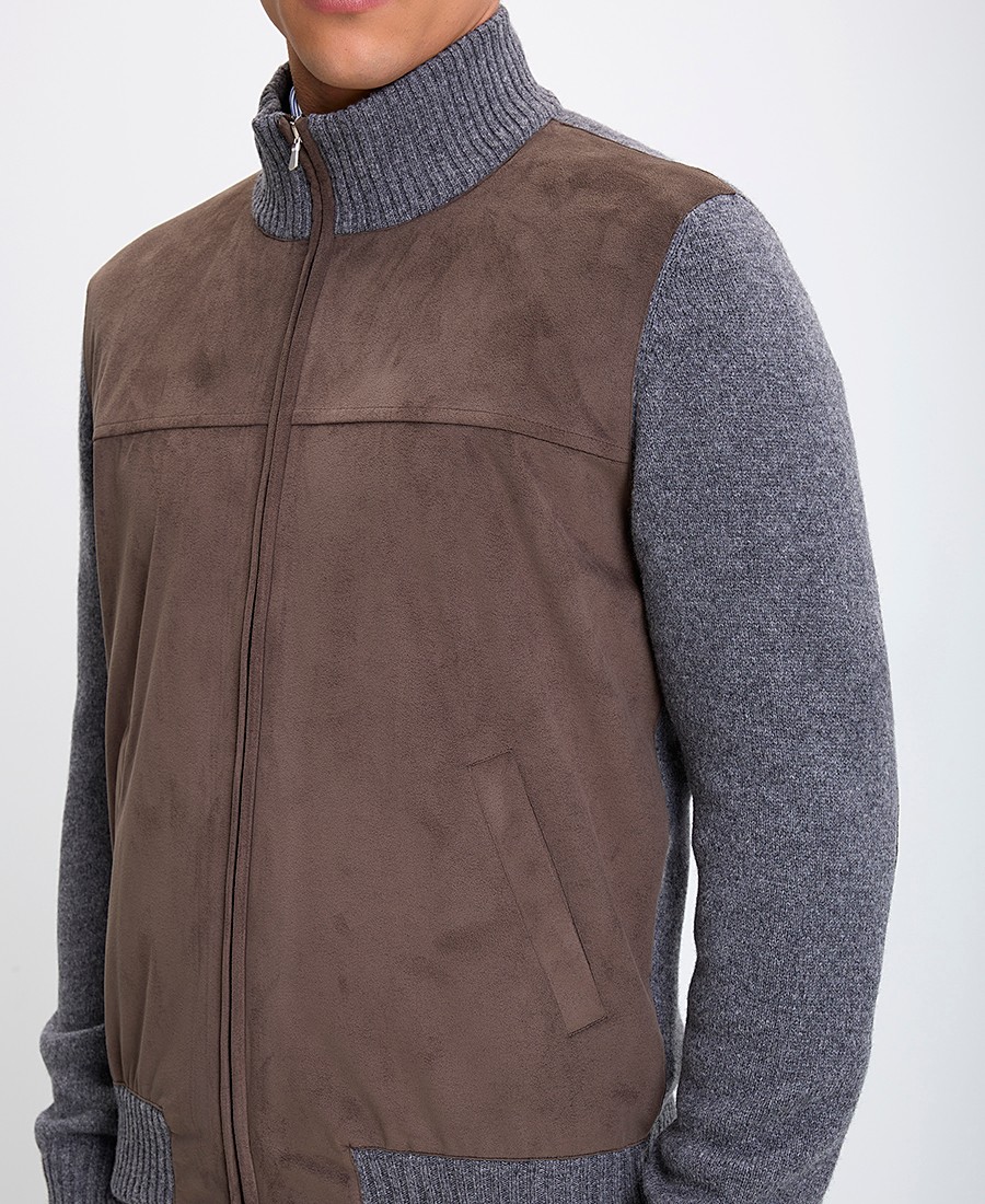 Vardas Ανδρικό Bomber Μπουφάν με Σουέτ και Μάλλινη Υφή σε Γήινους Τόνους φωτογραφία