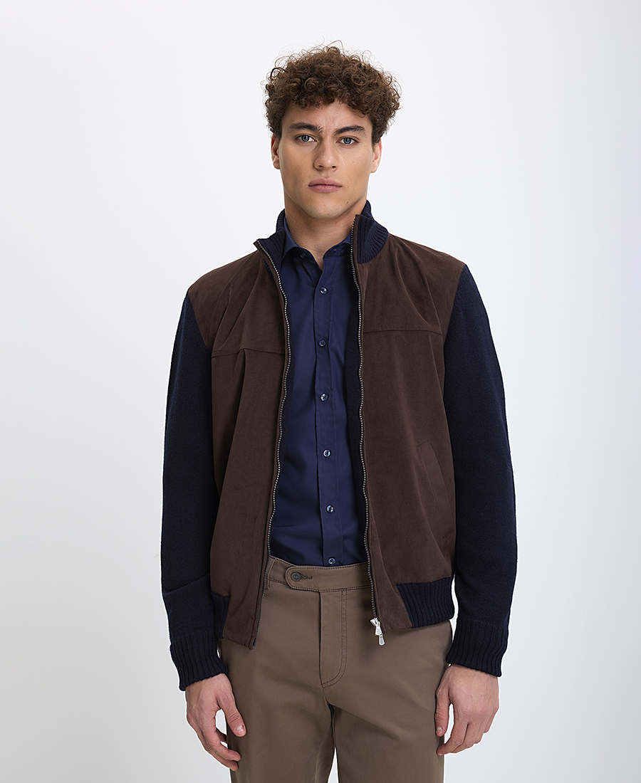 Vardas Vardas Ανδρικό Bomber Μπουφάν Regular Fit με Σουέτ και Μάλλινη Υφή σε Σκούρες Αποχρώσεις