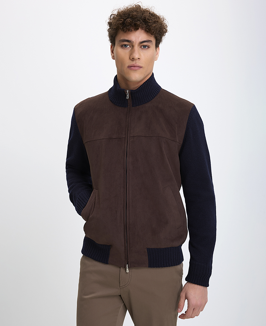 Vardas Ανδρικό Bomber Μπουφάν Regular Fit με Σουέτ και Μάλλινη Υφή σε Σκούρες Αποχρώσεις φωτογραφία