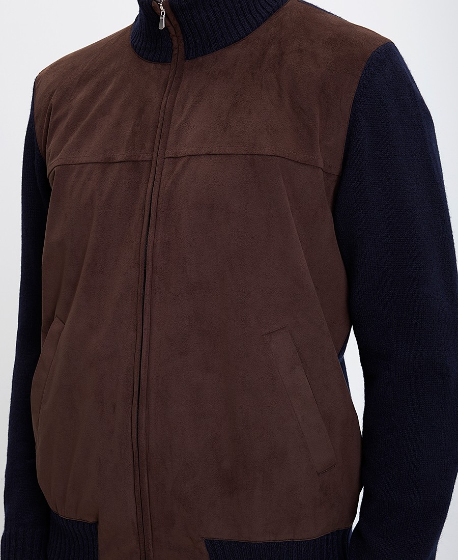 Vardas Ανδρικό Bomber Μπουφάν Regular Fit με Σουέτ και Μάλλινη Υφή σε Σκούρες Αποχρώσεις φωτογραφία