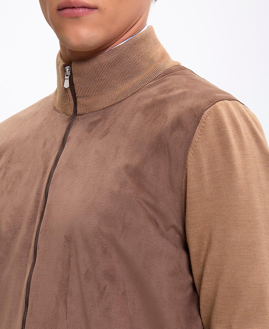 Vardas Ανδρικό Μπουφάν με Σουέτ Όψη και Πλεκτές Λεπτομέρειες Regular Fit Καφέ φωτογραφία