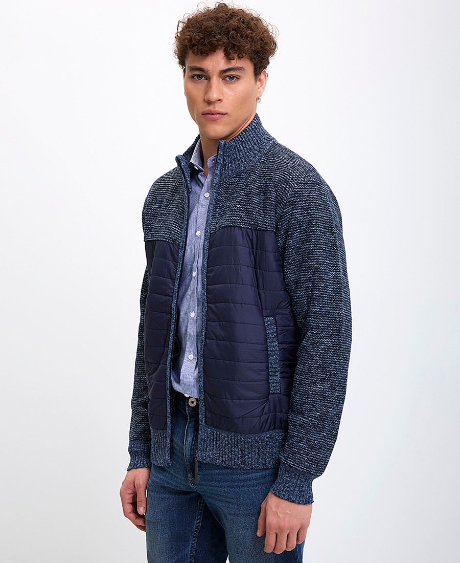 Winfield Ανδρική Ζακέτα με Καπιτονέ Μπροστινή Όψη και Πλεκτές Λεπτομέρειες Regular Fit Μπλε