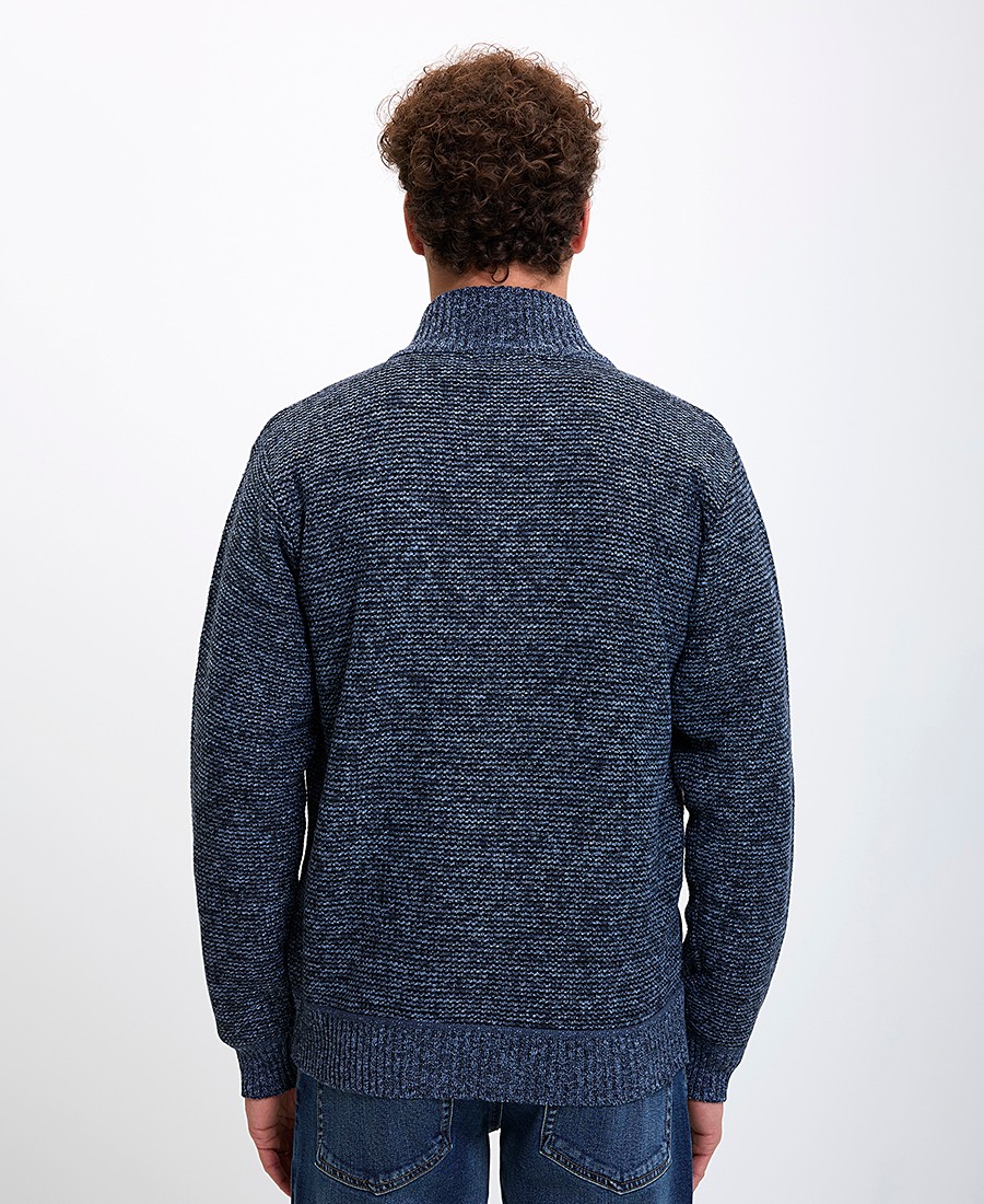 Ανδρική Ζακέτα με Καπιτονέ Μπροστινή Όψη και Πλεκτές Λεπτομέρειες Regular Fit Μπλε φωτογραφία