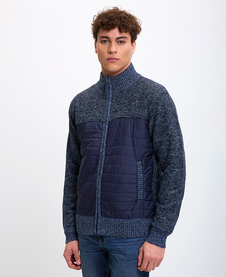 Ανδρική Ζακέτα με Καπιτονέ Μπροστινή Όψη και Πλεκτές Λεπτομέρειες Regular Fit Μπλε φωτογραφία