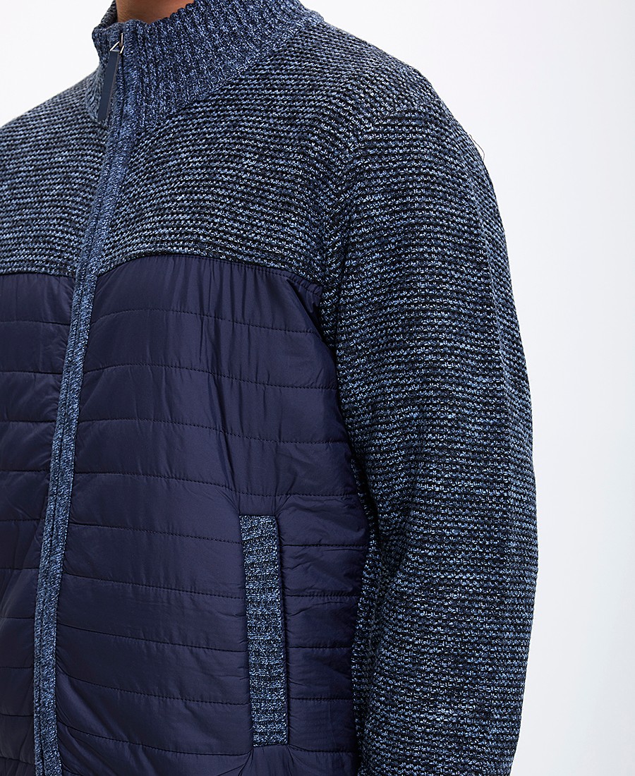 Ανδρική Ζακέτα με Καπιτονέ Μπροστινή Όψη και Πλεκτές Λεπτομέρειες Regular Fit Μπλε φωτογραφία