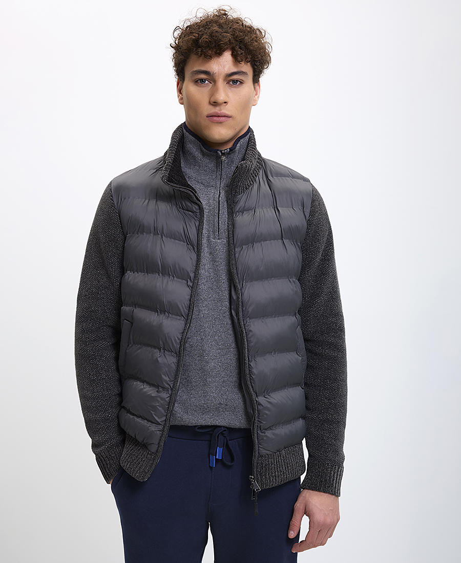Kaiserhoff Ανδρική Ζακέτα με Καπιτονέ Μπροστινή Όψη και Πλεκτά Μανίκια Regular Fit