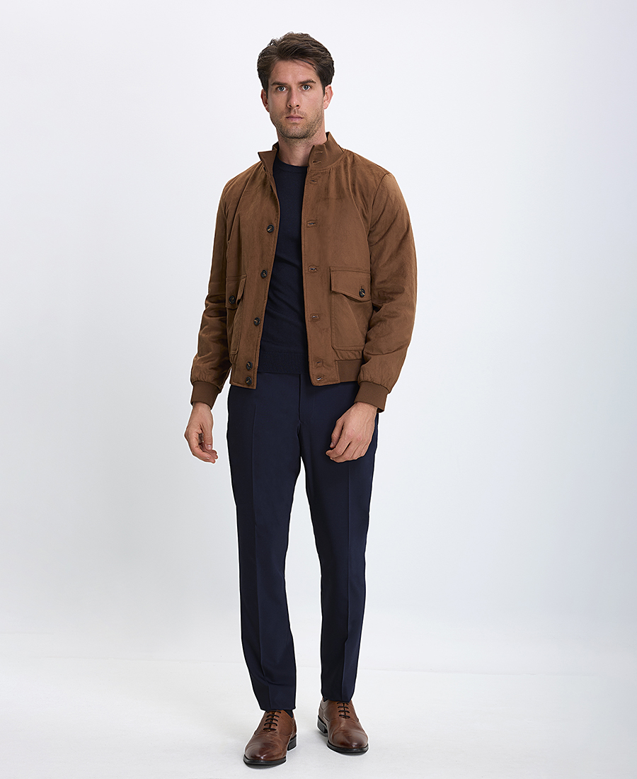 Markup Ανδρικό Δερμάτινο με Εξωτερικές Τσέπες Regular Fit Ταμπά φωτογραφία