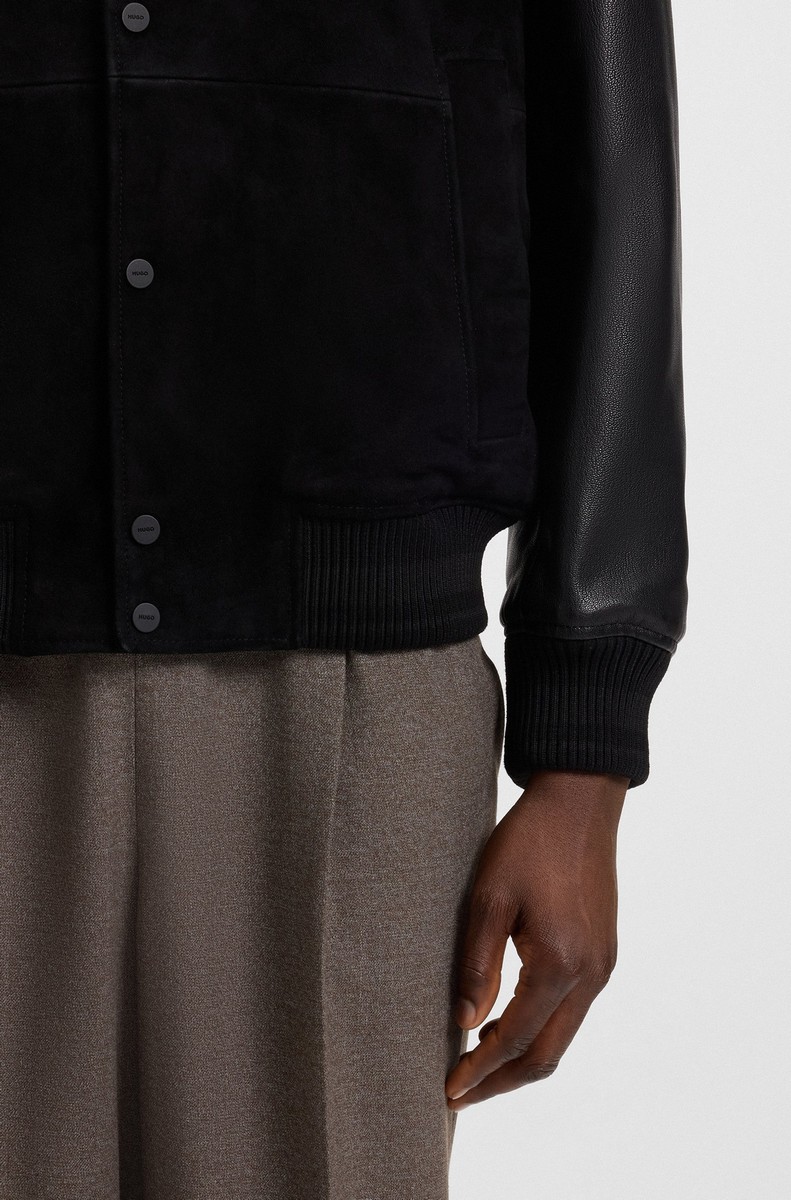 Hugo Ανδρικό Μπουφάν Regular Fit Δερμάτινο Μαύρο φωτογραφία