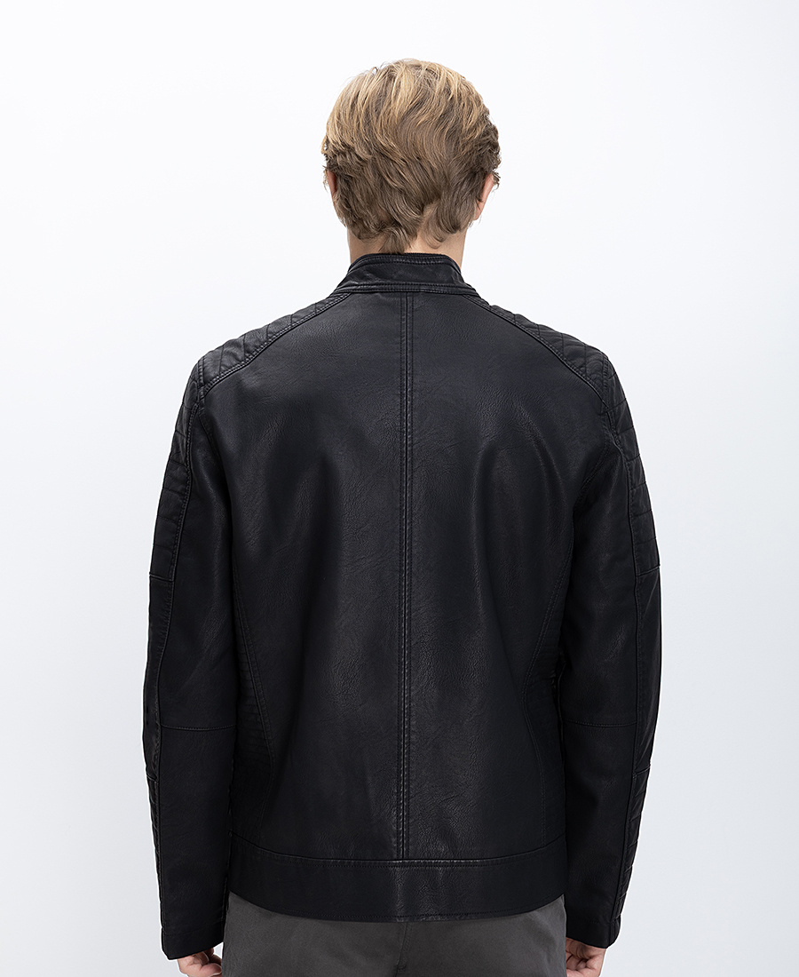 Ανδρικό Μπουφάν Δερματίνη Με Όρθιο Γιακά & Ραφές φωτογραφία