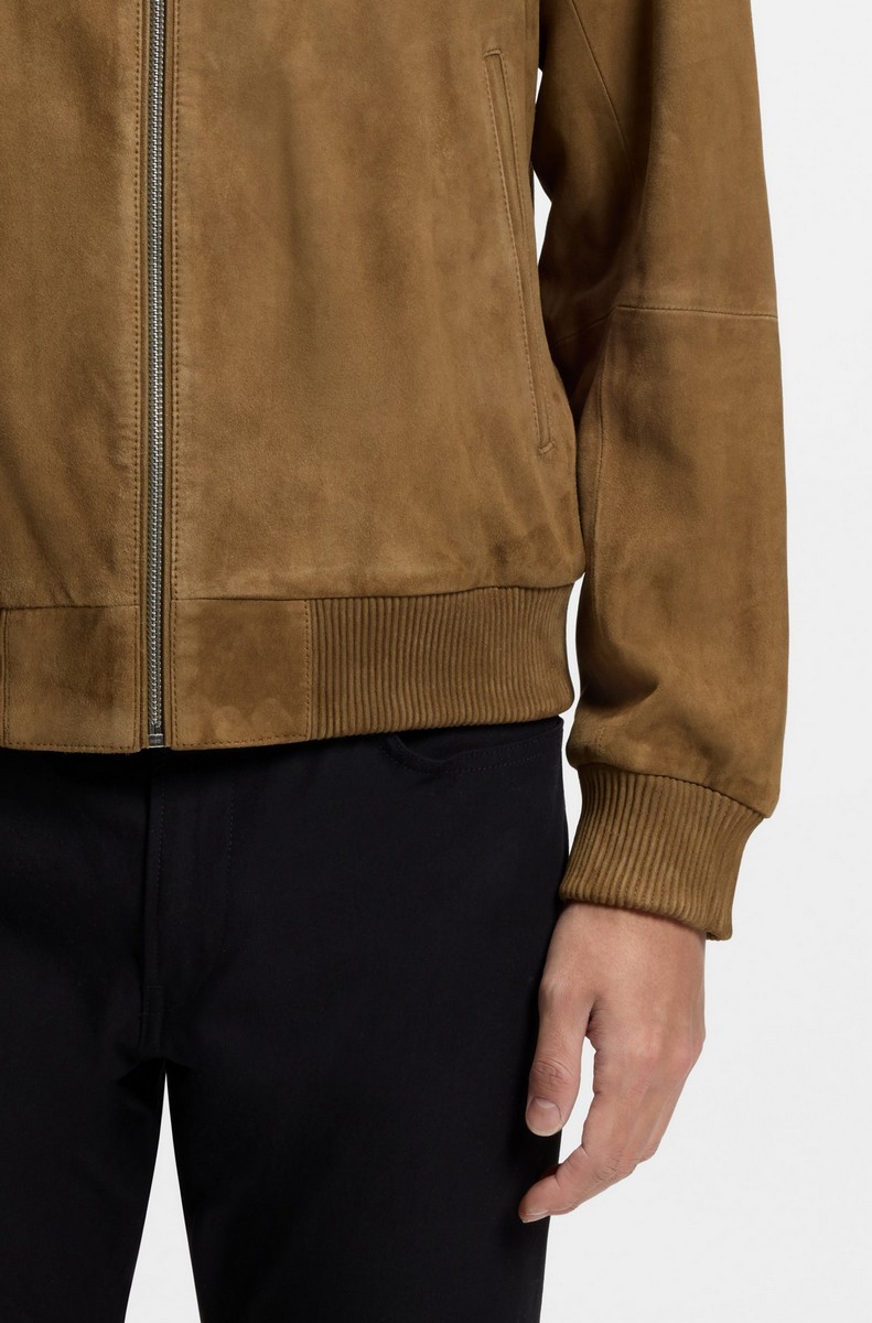 Boss Ανδρικό Μπουφάν Δέρμα Suede Regular Fit Με Stand Collar φωτογραφία