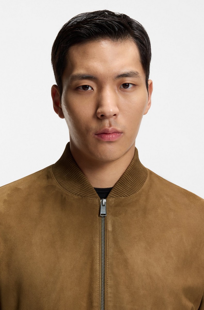 Boss Ανδρικό Μπουφάν Δέρμα Suede Regular Fit Με Stand Collar φωτογραφία