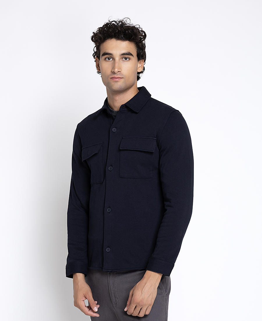 Varda Ανδρικό Σκούρο Μπλε Βαμβακερό Overshirt Regular Fit Για Smart Casual Εμφανίσεις