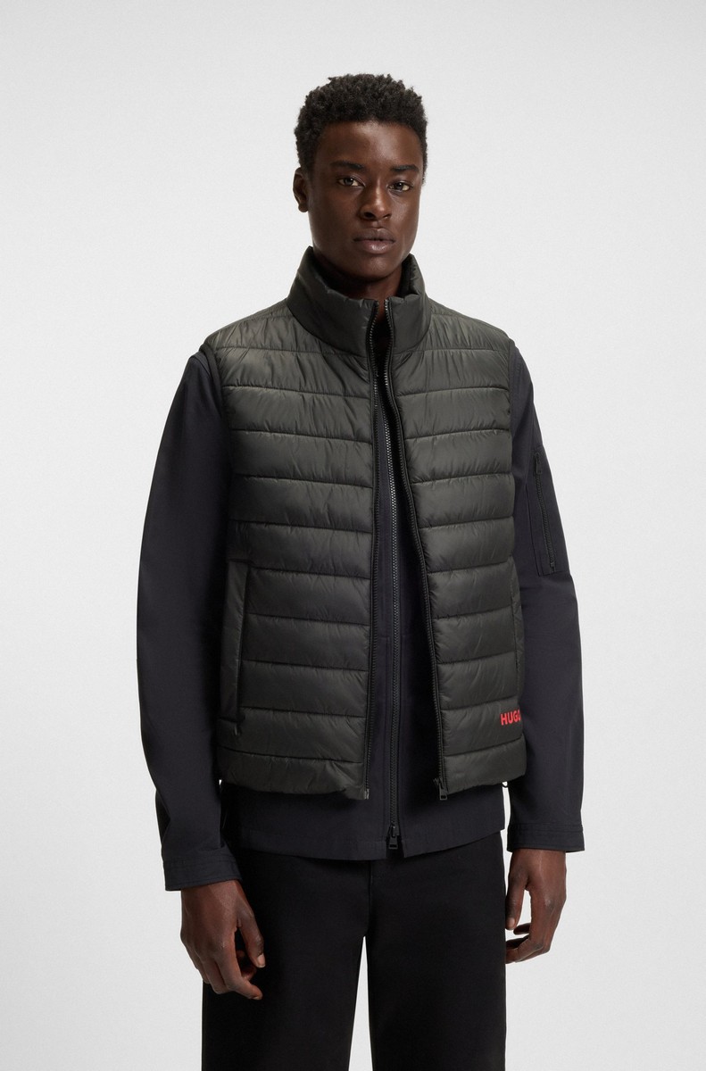 Hugo Hugo Ανδρικό Αμάνικο Μπουφάν Αδιάβροχο με Logo Print Regular Fit σε Μαύρο