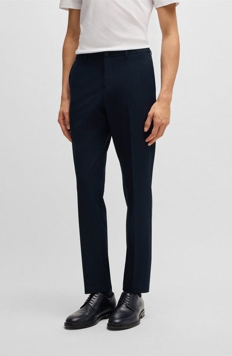 Boss Boss Ανδρικό Παντελόνι Slim Fit Από Ανάλαφρο Μείγμα Με Πιέτα Μπροστά Navy
