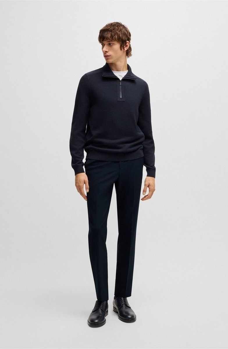 Boss Ανδρικό Παντελόνι Slim Fit Από Ανάλαφρο Μείγμα Με Πιέτα Μπροστά Navy φωτογραφία