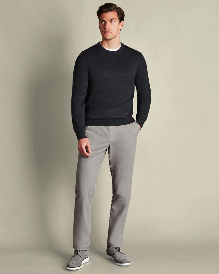 Charles Tyrwhitt Ανδρικό Παντελόνι Chinos Βαμβακερό με Stretch Non-Iron Modern Fit σε Ανοιχτό Γκρι φωτογραφία