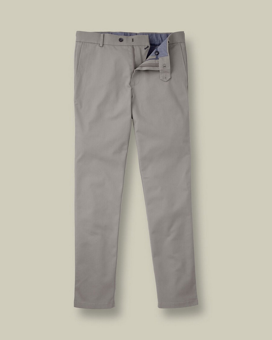 Charles Tyrwhitt Ανδρικό Παντελόνι Chinos Βαμβακερό με Stretch Non-Iron Modern Fit σε Ανοιχτό Γκρι φωτογραφία