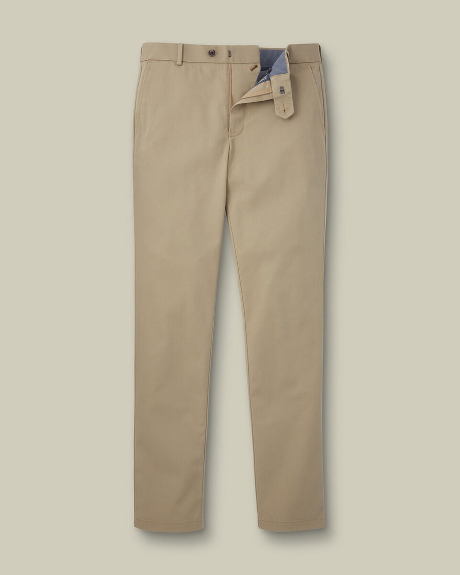 Charles Tyrwhitt Ανδρικό Παντελόνι Chinos Βαμβακερό με Stretch Non-Iron Modern Fit σε Ανοιχτό Καφέ φωτογραφία