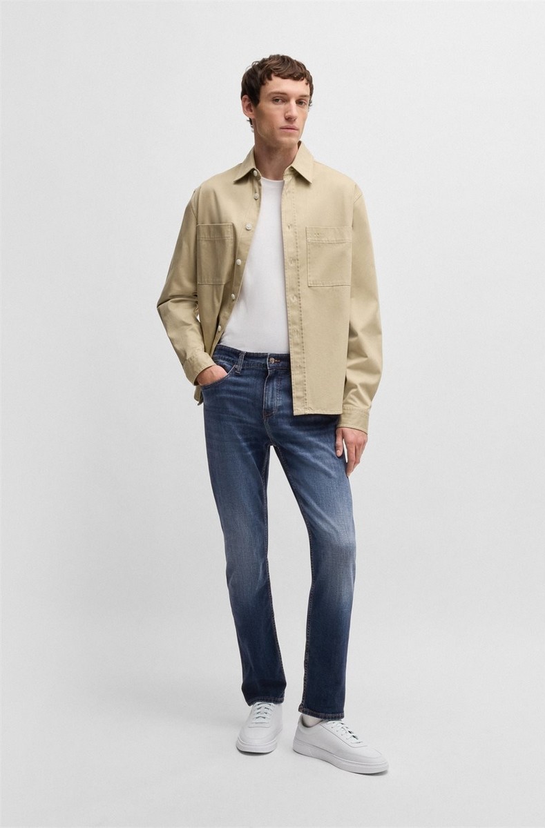 Boss Ανδρικό Τζιν Regular Fit Από Βαμβάκι Με Ελαστικότητα Και Εφέ Ξεβάμματος Μπλε φωτογραφία