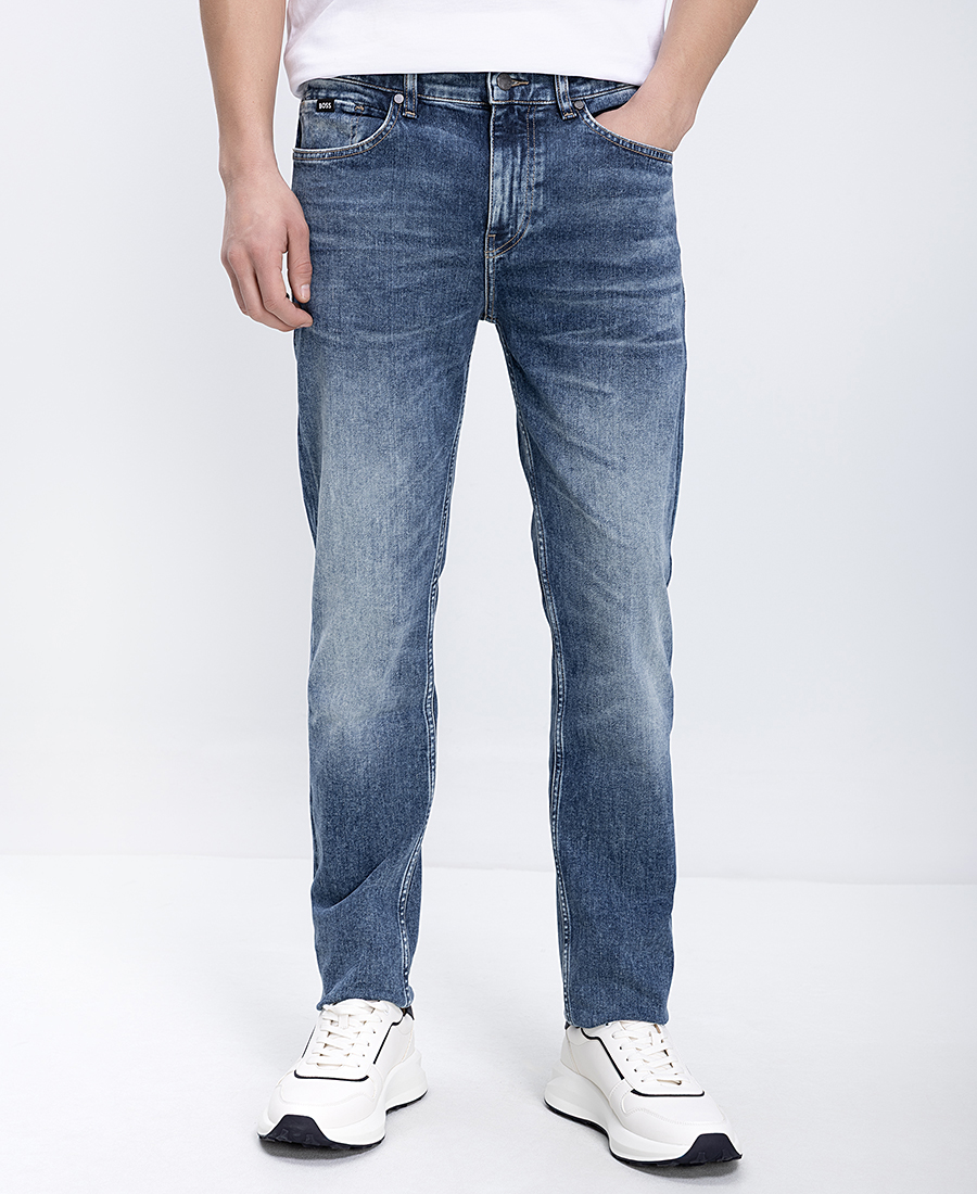 Boss Ανδρικό Παντελόνι Jean Με Washed Denim Όψη Straight Fit