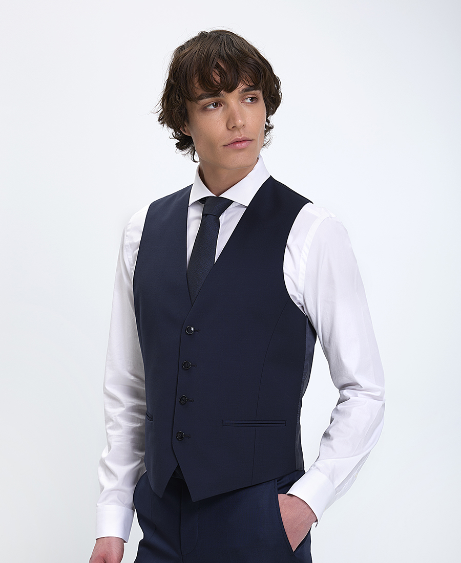 Hugo Boss Ανδρικό Γιλέκο Slim Fit Με Κουμπιά Και Τσέπες Navy