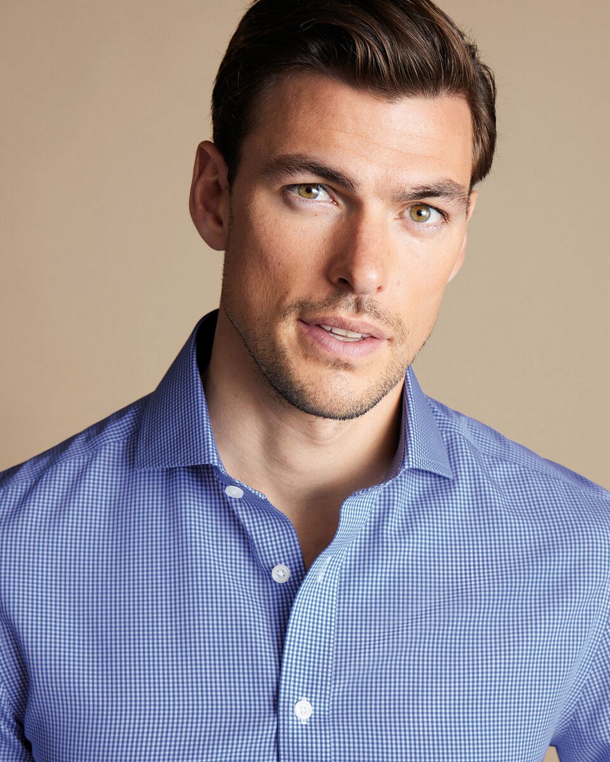 Charles Tyrwhitt Πουκάμισο Poplin Non Iron σε Μπλε Καρό φωτογραφία