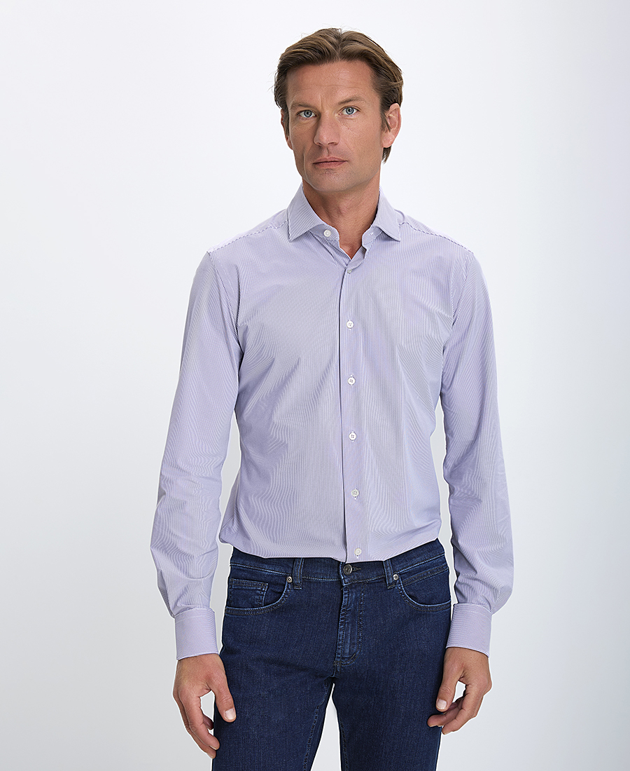 Xacus Xacus Ανδρικό Πουκάμισο Active Non Iron Ριγέ με Semi Rex Γιακά Slim Fit