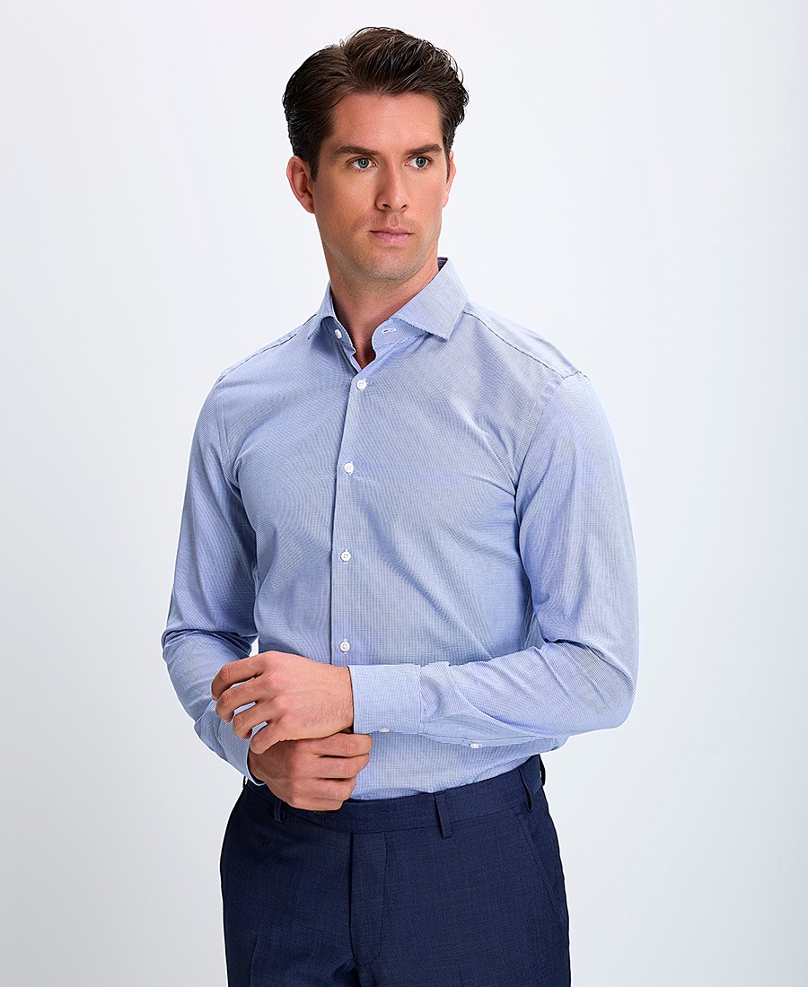 Boss Ανδρικό Βαμβακερό Πουκάμισο με Μικροσχέδιο Classic Fit σε Μπλε