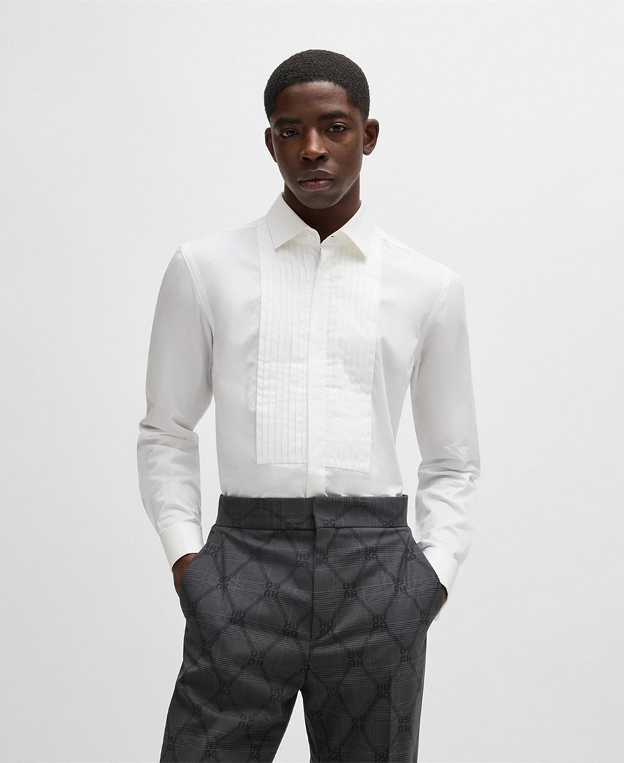 Hugo Ανδρική Πουκάμισο Βαμβακερό Easy Iron Slim Fit σε Λευκό